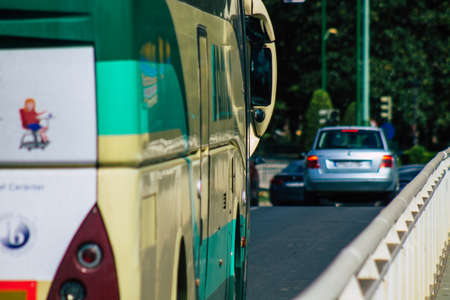 Seville Spain September 22, 2021 Traffic jam in the streets of Seville, an emblematic city and the capital of the region of Andalusia, in the south of Spainのeditorial素材