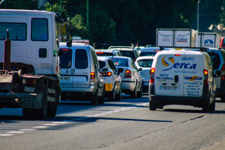 Seville Spain September 22, 2021 Traffic jam in the streets of Seville, an emblematic city and the...