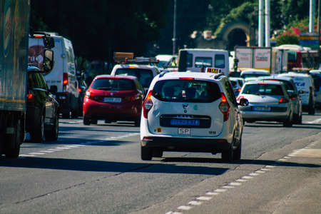 Seville Spain September 22, 2021 Traffic jam in the streets of Seville, an emblematic city and the capital of the region of Andalusia, in the south of Spainのeditorial素材