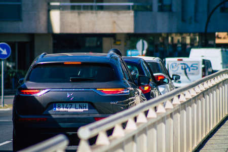 Seville Spain September 22, 2021 Traffic jam in the streets of Seville, an emblematic city and the capital of the region of Andalusia, in the south of Spainのeditorial素材