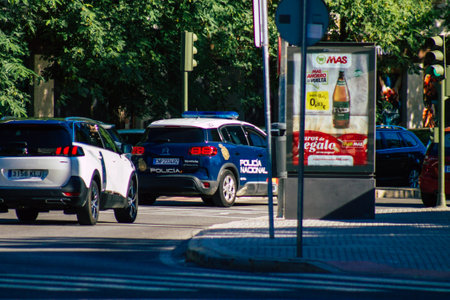 Seville Spain September 18, 2021 Police car patrolling in the streets of Seville during the coronavirus outbreak hitting Spain, wearing a mask in the street is not mandatoryのeditorial素材