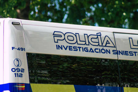 Seville Spain September 18, 2021 Police car patrolling in the streets of Seville during the coronavirus outbreak hitting Spain, wearing a mask in the street is not mandatoryのeditorial素材