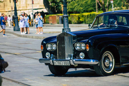 Seville Spain September 18, 2021 Traffic jam in the streets of Seville, an emblematic city and the capital of the region of Andalusia, in the south of Spainのeditorial素材