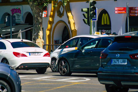 Seville Spain September 18, 2021 Traffic jam in the streets of Seville, an emblematic city and the capital of the region of Andalusia, in the south of Spainのeditorial素材