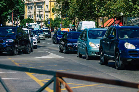 Seville Spain September 18, 2021 Traffic jam in the streets of Seville, an emblematic city and the capital of the region of Andalusia, in the south of Spainのeditorial素材