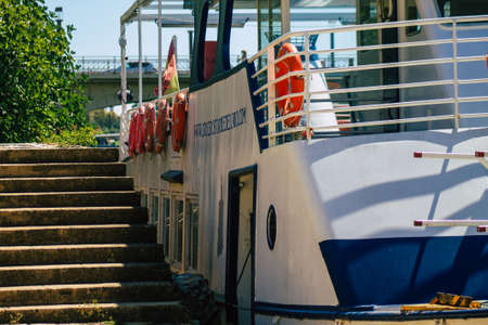 Seville Spain September 18, 2021 Tourist boats on the Guadalquivir River that crosses Seville, an emblematic city and the capital of the region of Andalusia, in the south of Spainのeditorial素材