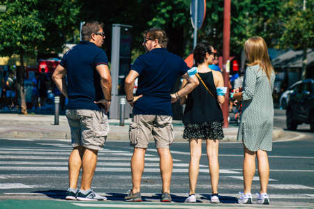 Seville Spain September 18, 2021 Pedestrians walking in the street during the coronavirus outbreak hitting Spain, wearing a mask is not mandatory but most of people wear itのeditorial素材