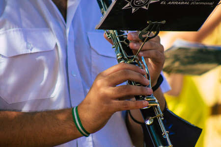 Carmona Spain September 26, 2021 Focus of members of a local music orchestra playing music in the...