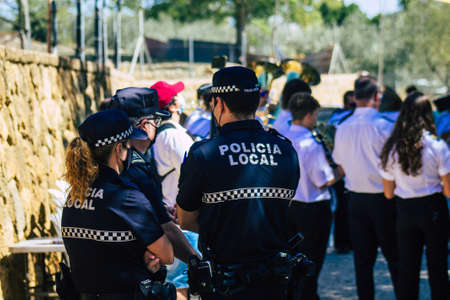 Carmona Spain September 26, 2021 Focus of local police patrolling at a religious ceremony in the streets of Carmona during the coronavirus outbreak hitting Spainのeditorial素材