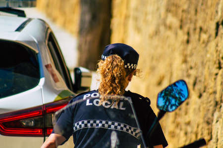 Carmona Spain September 26, 2021 Focus of local police patrolling at a religious ceremony in the streets of Carmona during the coronavirus outbreak hitting Spainのeditorial素材