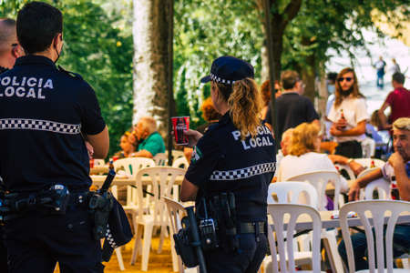 Carmona Spain September 26, 2021 Focus of local police patrolling at a religious ceremony in the streets of Carmona during the coronavirus outbreak hitting Spainのeditorial素材