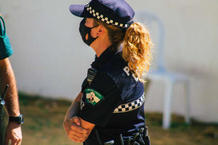 Carmona Spain September 26, 2021 Focus of local police patrolling at a religious ceremony in the streets of Carmona during the coronavirus outbreak hitting Spainのeditorial素材
