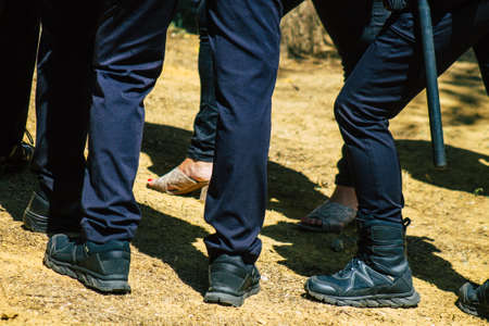 Carmona Spain September 26, 2021 Focus of local police patrolling at a religious ceremony in the streets of Carmona during the coronavirus outbreak hitting Spainのeditorial素材