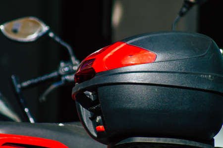Seville Spain September 18, 2021 Motorcycles parked in the streets of Seville, an emblematic city and the capital of the region of Andalusia, in the south of Spainのeditorial素材