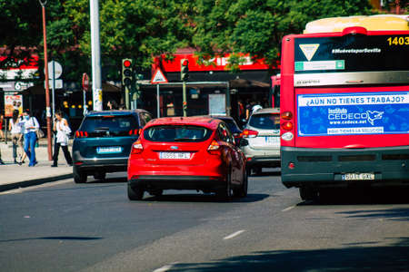 Seville Spain September 28, 2021 Traffic jam in the streets of Seville, an emblematic city and the capital of the region of Andalusia, in the south of Spainの写真素材