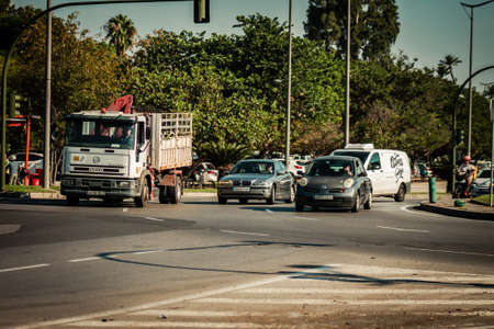 Seville Spain September 28, 2021 Traffic jam in the streets of Seville, an emblematic city and the capital of the region of Andalusia, in the south of Spainの写真素材