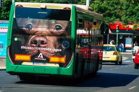 Seville Spain September 28, 2021 Traffic jam in the streets of Seville, an emblematic city and the capital of the region of Andalusia, in the south of Spainの写真素材