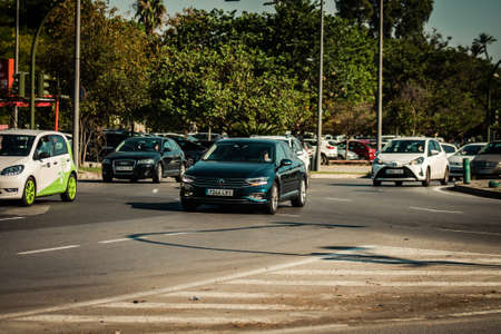 Seville Spain September 28, 2021 Traffic jam in the streets of Seville, an emblematic city and the capital of the region of Andalusia, in the south of Spainの写真素材