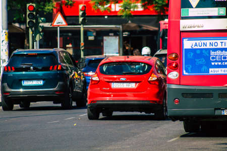 Seville Spain September 28, 2021 Traffic jam in the streets of Seville, an emblematic city and the capital of the region of Andalusia, in the south of Spainの写真素材