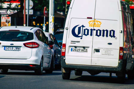 Seville Spain September 28, 2021 Traffic jam in the streets of Seville, an emblematic city and the capital of the region of Andalusia, in the south of Spainの写真素材