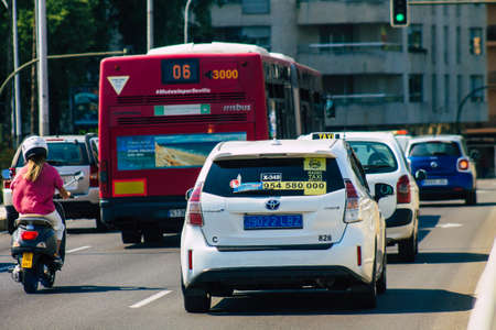 Seville Spain September 28, 2021 Traffic jam in the streets of Seville, an emblematic city and the capital of the region of Andalusia, in the south of Spainの写真素材