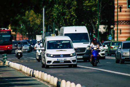 Seville Spain September 28, 2021 Traffic jam in the streets of Seville, an emblematic city and the capital of the region of Andalusia, in the south of Spainの写真素材