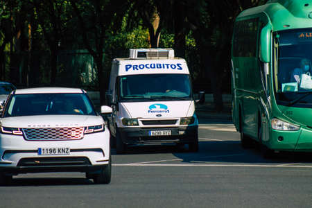 Seville Spain September 28, 2021 Traffic jam in the streets of Seville, an emblematic city and the capital of the region of Andalusia, in the south of Spainの写真素材
