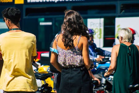 Seville Spain September 18, 2021 Pedestrians walking in the street during the coronavirus outbreak hitting Spain, wearing a mask is not mandatory but most of people wear itのeditorial素材
