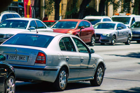 Seville Spain September 04, 2021 Traffic jam in the streets of Seville, an emblematic city and the capital of the region of Andalusia, in the south of Spainのeditorial素材