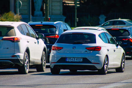 Seville Spain September 04, 2021 Traffic jam in the streets of Seville, an emblematic city and the capital of the region of Andalusia, in the south of Spainのeditorial素材