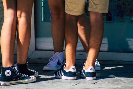 Seville Spain September 18, 2021 Pedestrians walking in the street during the coronavirus outbreak hitting Spain, wearing a mask is not mandatory but most of people wear itのeditorial素材