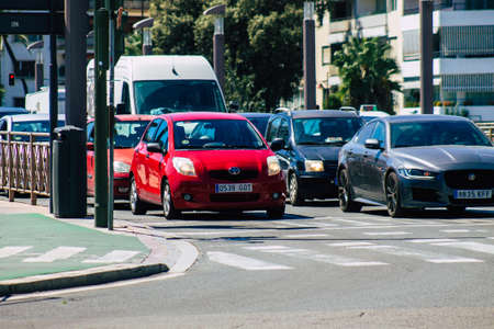 Seville Spain September 18, 2021 Traffic jam in the streets of Seville, an emblematic city and the capital of the region of Andalusia, in the south of Spainのeditorial素材