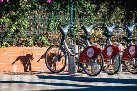 Seville Spain September 18, 2021 Accessible bicycles to hire for short periods of time, usually for...