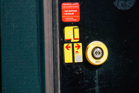 Seville Spain September 18, 2021 Modern electric tram for passengers rolling through the streets of Seville during the coronavirus outbreak hitting Spain, wearing a mask is mandatoryのeditorial素材