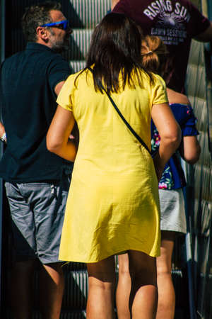 Seville Spain September 18, 2021 Pedestrians using an escalator during the coronavirus outbreak hitting Spain, wearing a mask is not mandatory but most of people wear itのeditorial素材