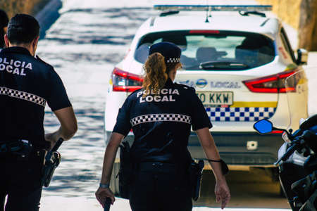 Carmona Spain September 26, 2021 Focus of local police patrolling at a religious ceremony in the...