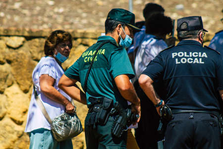 Carmona Spain September 26, 2021 Focus of local police patrolling at a religious ceremony in the streets of Carmona during the coronavirus outbreak hitting Spainのeditorial素材