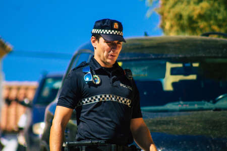Carmona Spain September 26, 2021 Focus of local police patrolling at a religious ceremony in the streets of Carmona during the coronavirus outbreak hitting Spainのeditorial素材
