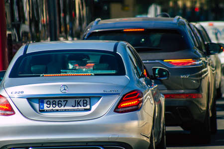 Seville Spain September 22, 2021 Traffic jam in the streets of Seville, an emblematic city and the capital of the region of Andalusia, in the south of Spainのeditorial素材