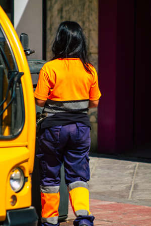 Seville Spain September 22, 2021 Garbage truck driving through the streets of Seville, an emblematic city and the capital of the region of Andalusia, in the south of Spainのeditorial素材