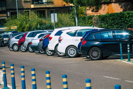 Seville Spain September 28, 2021 Cars parked in the streets of Seville, an emblematic city and the capital of the region of Andalusia, in the south of Spainのeditorial素材