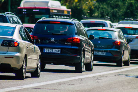 Seville Spain September 28, 2021 Traffic jam in the streets of Seville, an emblematic city and the capital of the region of Andalusia, in the south of Spainのeditorial素材