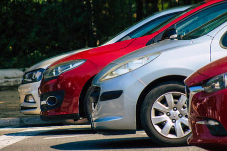 Seville Spain September 28, 2021 Traffic jam in the streets of Seville, an emblematic city and the capital of the region of Andalusia, in the south of Spainのeditorial素材