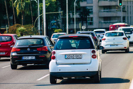 Seville Spain September 28, 2021 Traffic jam in the streets of Seville, an emblematic city and the capital of the region of Andalusia, in the south of Spainのeditorial素材