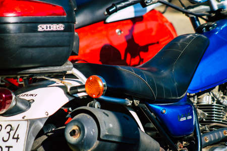 Seville Spain September 28, 2021 Motorcycle parked in the streets of Seville, an emblematic city and...