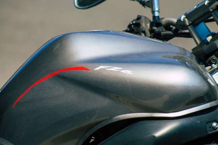 Seville Spain September 28, 2021 Yamaha FZ6 motorcycle parked in the streets of Seville, an emblematic city and the capital of the region of Andalusiaのeditorial素材