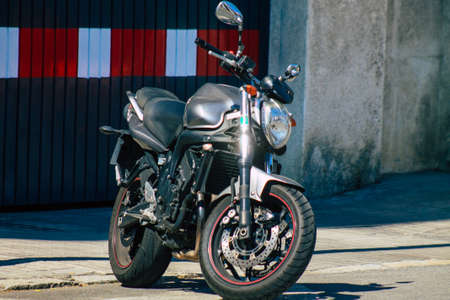 Seville Spain September 28, 2021 Yamaha FZ6 motorcycle parked in the streets of Seville, an emblematic city and the capital of the region of Andalusiaのeditorial素材