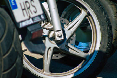 Seville Spain September 28, 2021 Motorcycle parked in the streets of Seville, an emblematic city and the capital of the region of Andalusiaのeditorial素材
