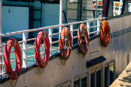 Seville Spain September 18, 2021 Tourist boats on the Guadalquivir River that crosses Seville, an emblematic city and the capital of the region of Andalusia, in the south of Spainのeditorial素材
