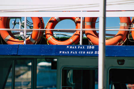 Seville Spain September 18, 2021 Tourist boats on the Guadalquivir River that crosses Seville, an emblematic city and the capital of the region of Andalusia, in the south of Spainのeditorial素材